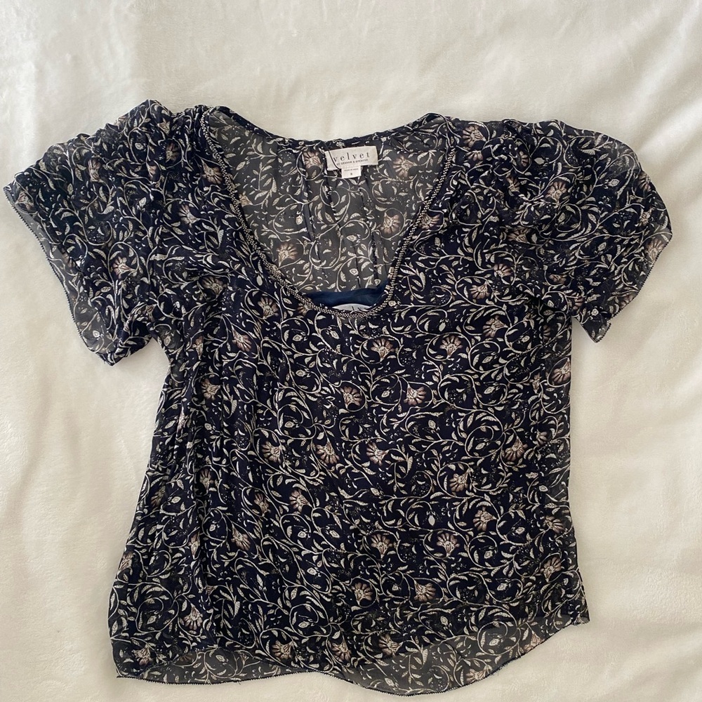 Velvet Women's Dark Blue Floral Blouse